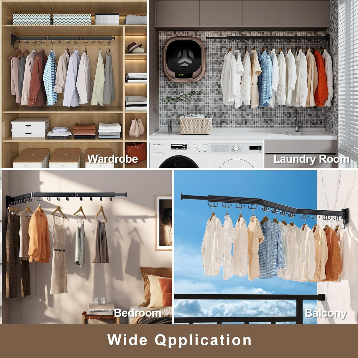 Tendedero de Pared Plegable con Ganchos para Ropa