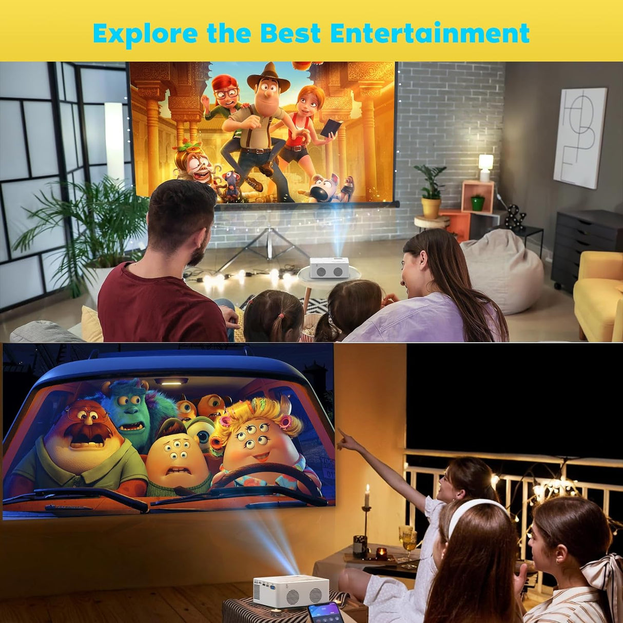 Proyector Bluetooth Mini, Full HD 1080P, Portátil y Compacto