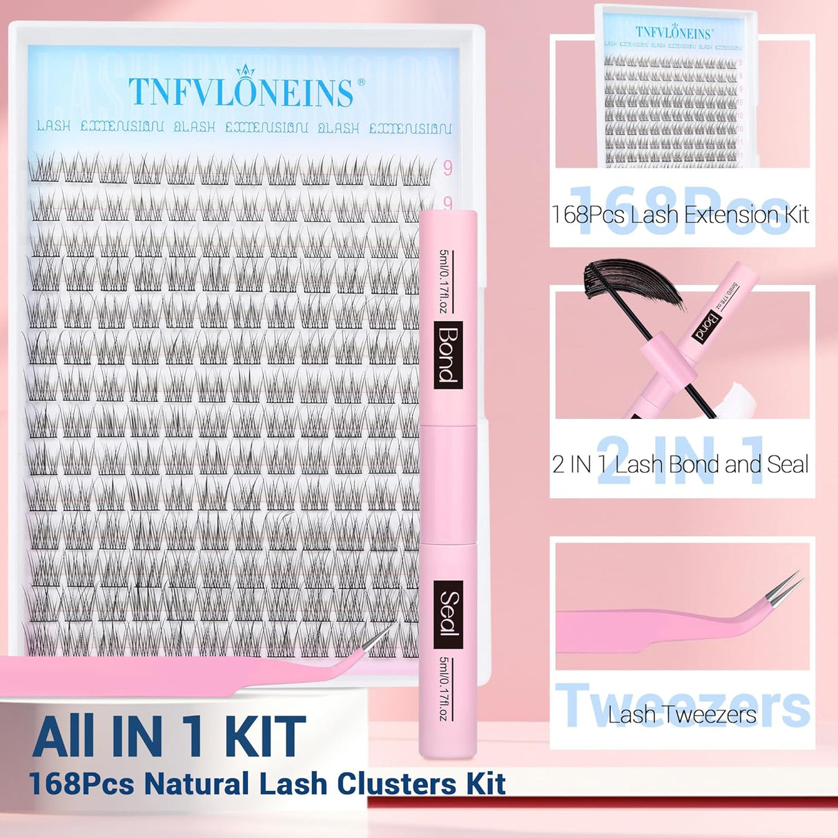 Kit de Extensiones de Pestañas TNFVLONEINS 168 Pcs 9-12MM