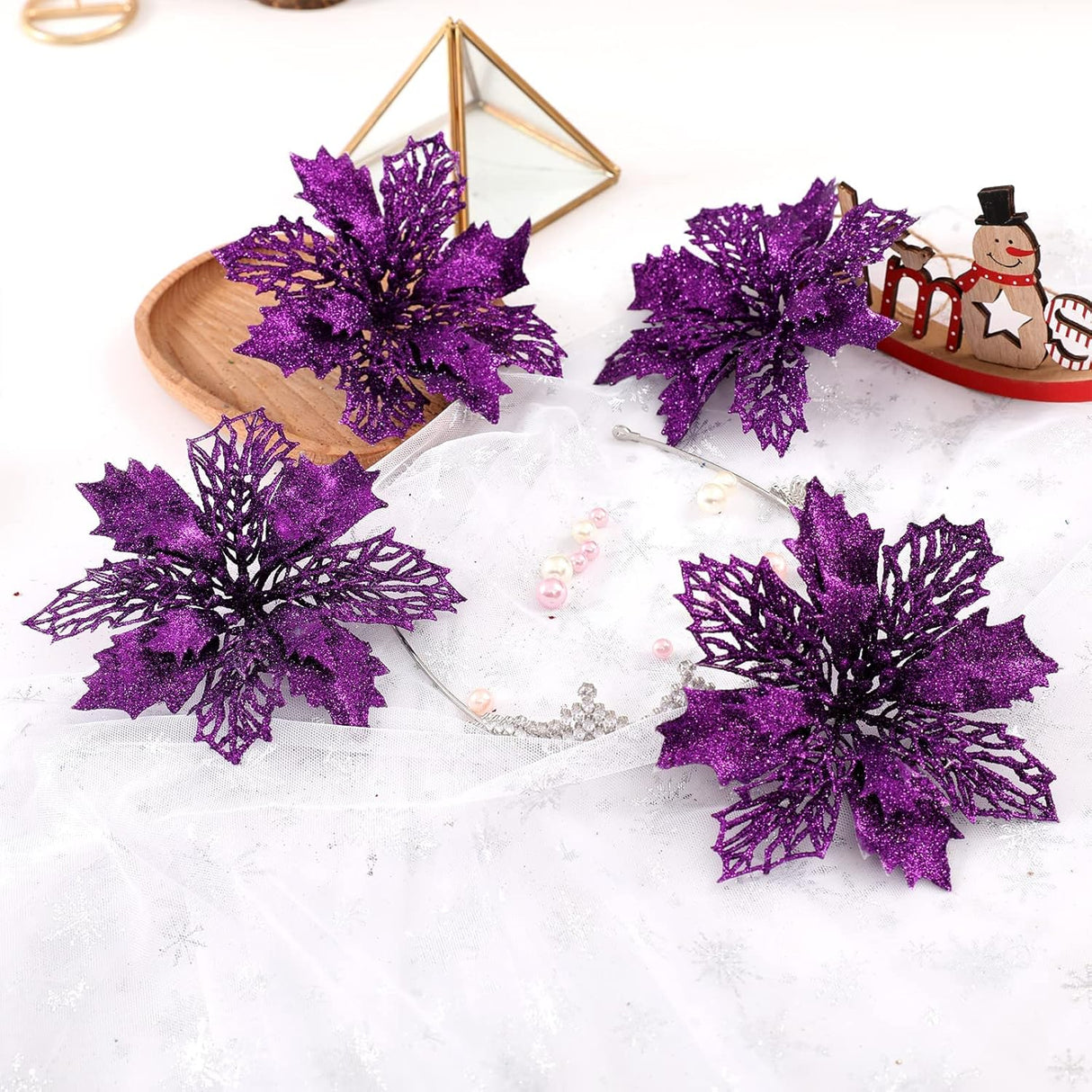 Flores Poinsettia Artificial - Wironlst 16 Pcs Decorativas