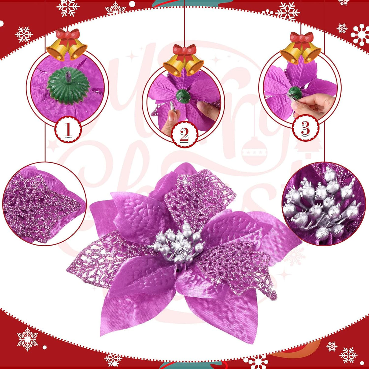 Flores Artificiales de Navidad WILLBOND 36 Piezas Poinsettia