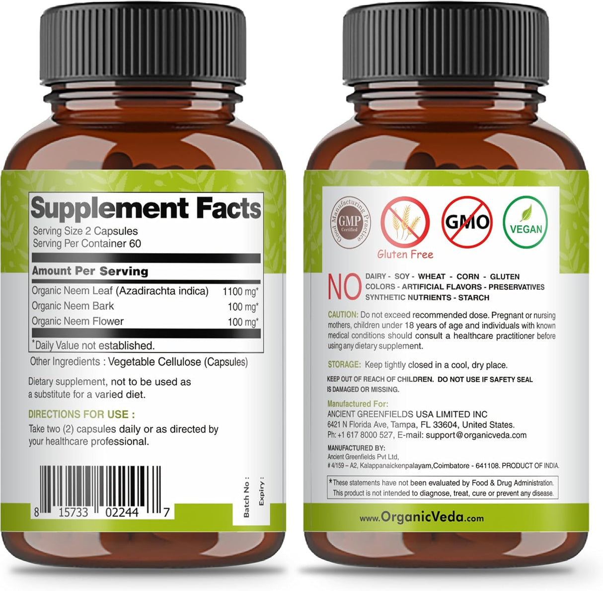 Suplemento Organic Veda herbales para piel clara 120 unidad