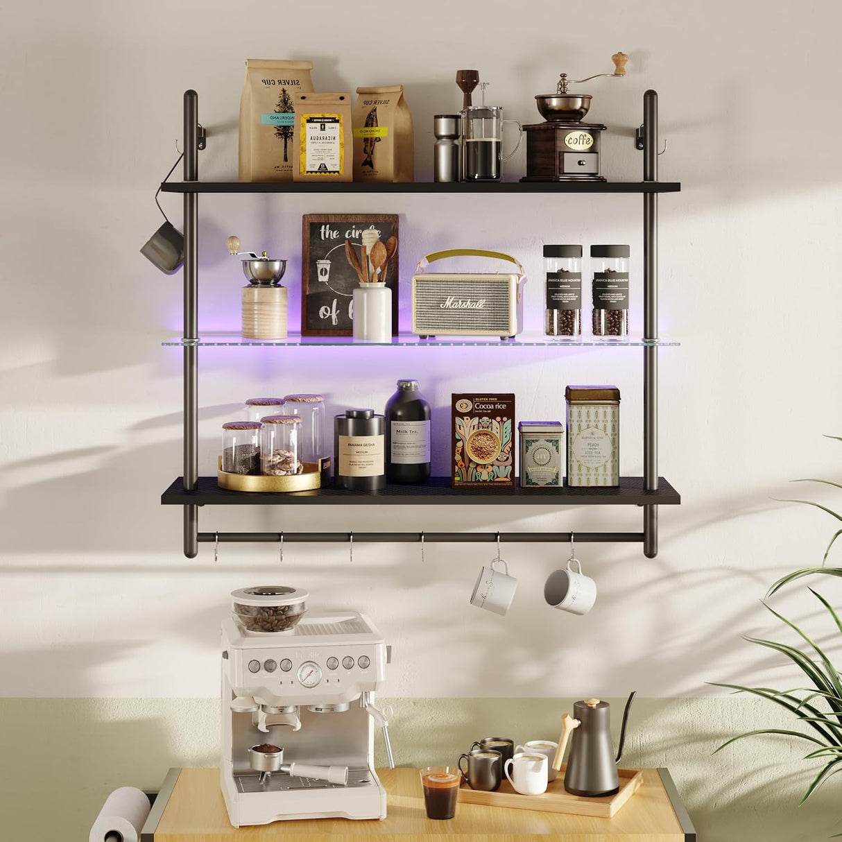 Estante Flotante LED Bestier, 3 Niveles, Soporte de Pared 41