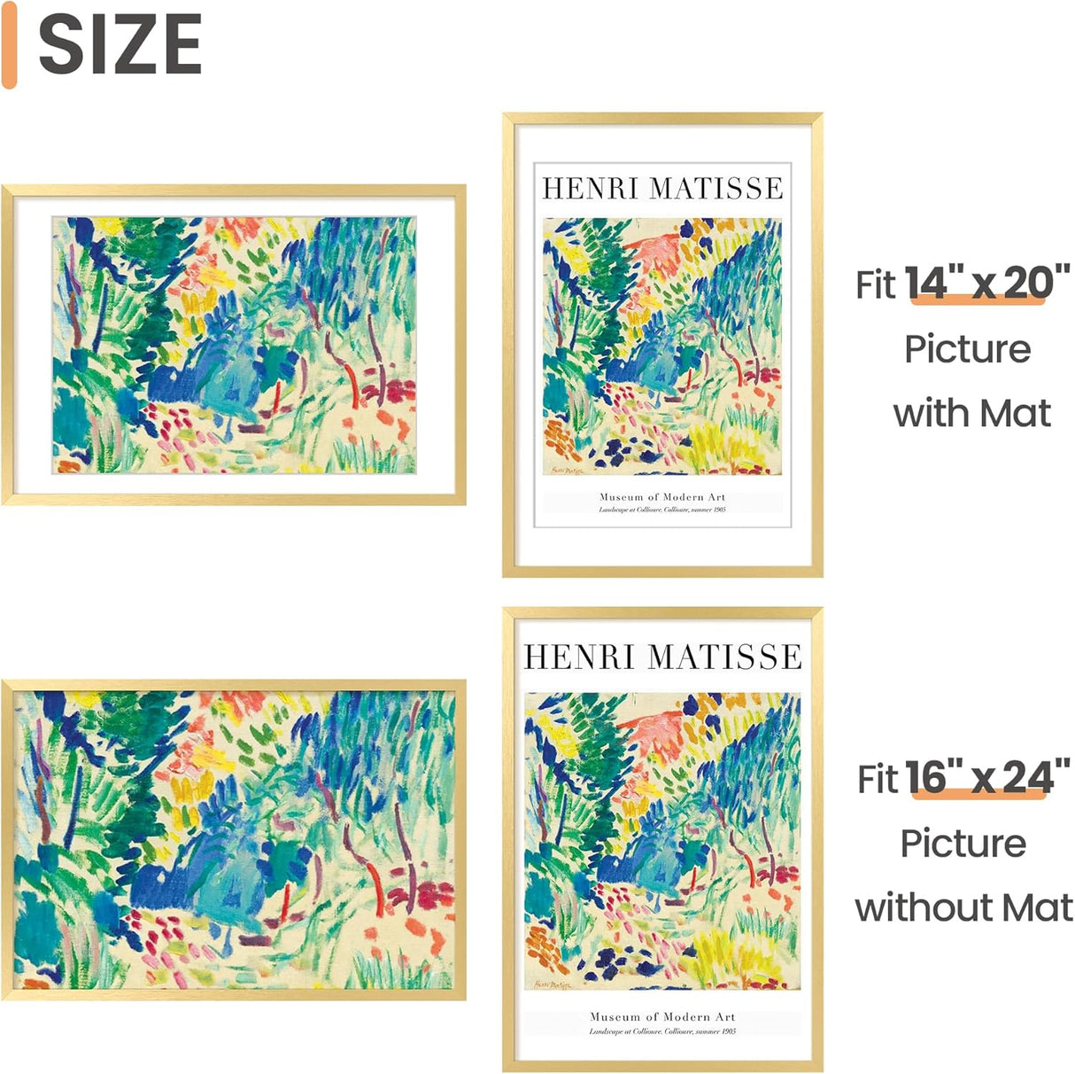 Marco de fotos 16x24, con o sin mat, para colgar en pared