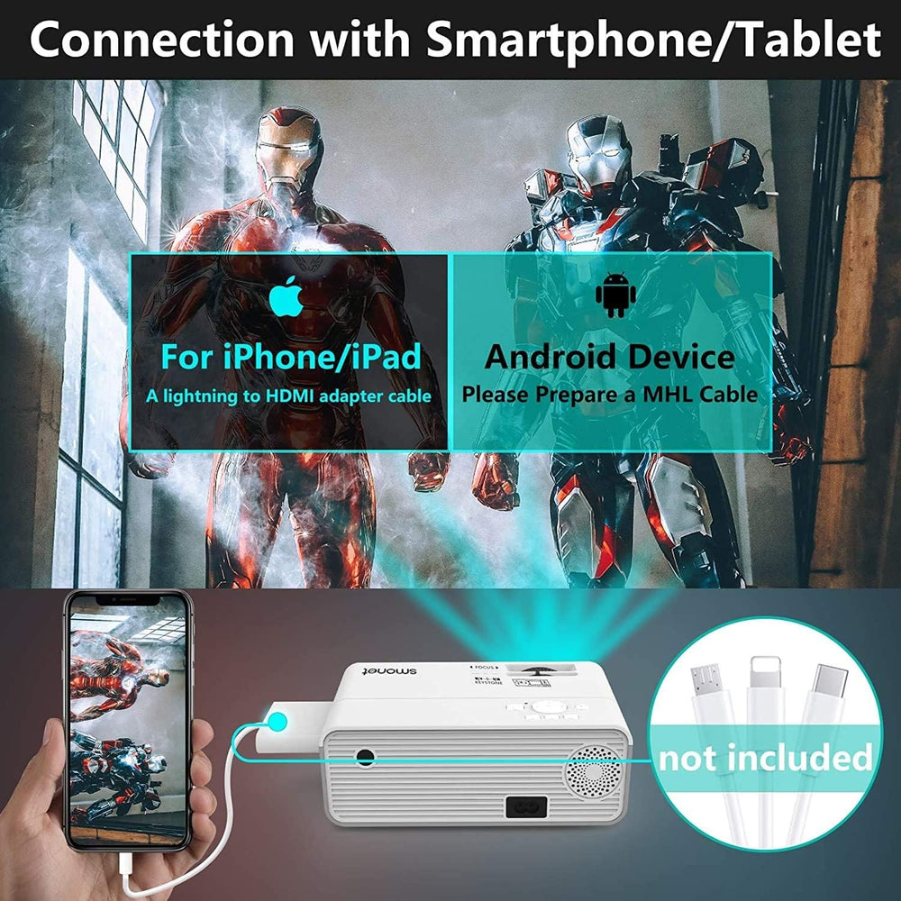 Proyector SMONET 1080P HD 7500L Mini Portátil para TV y PS5