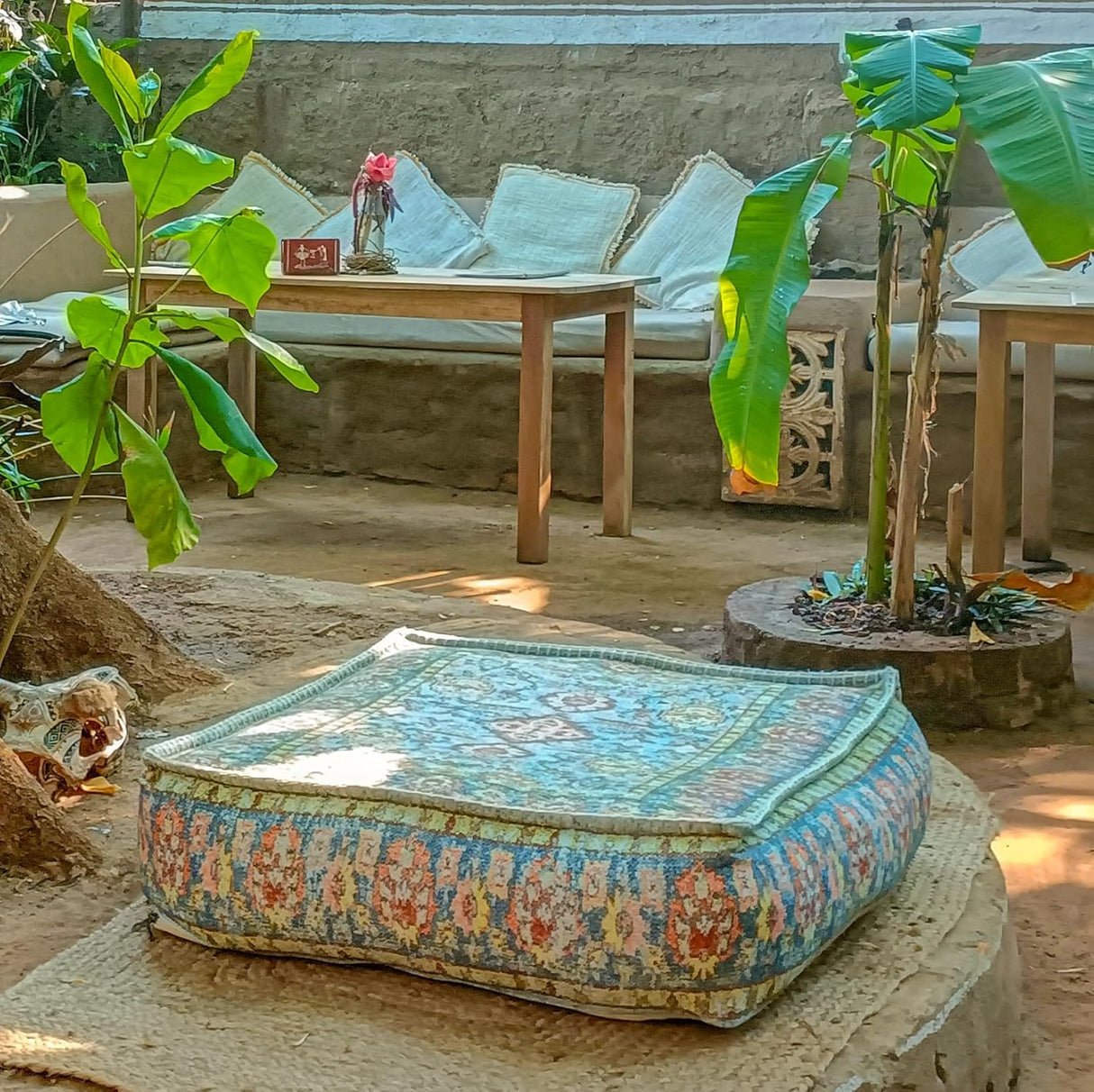 Mandala Life ART Funda de cojín de suelo con decoración bohemia verde azulado, 24 x 8 pulgadas, puf cuadrado marroquí, otomano de algodón estampado