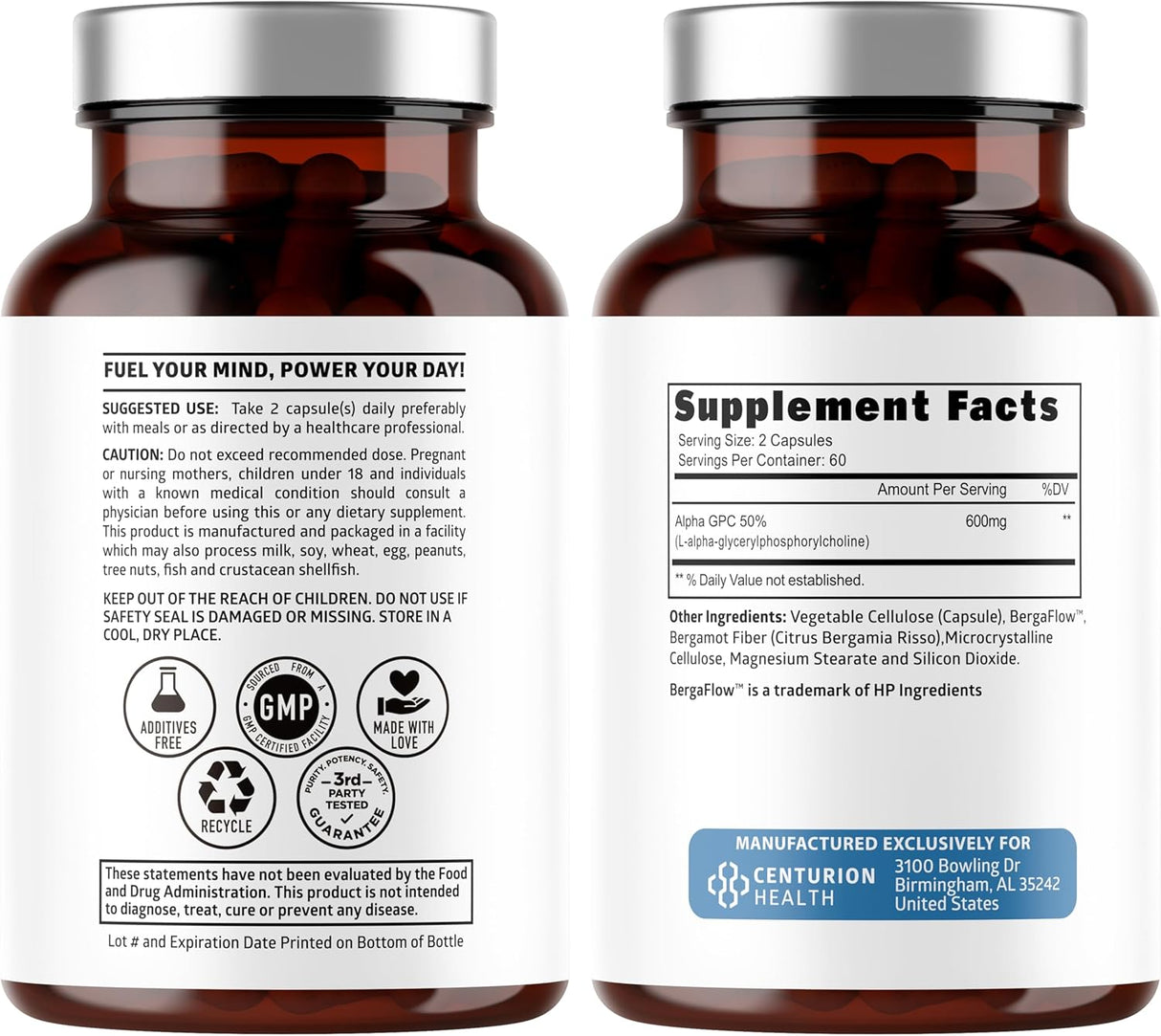 Suplemento de GPC Alpha Premium Number One Nutrition 600mg 120 caps