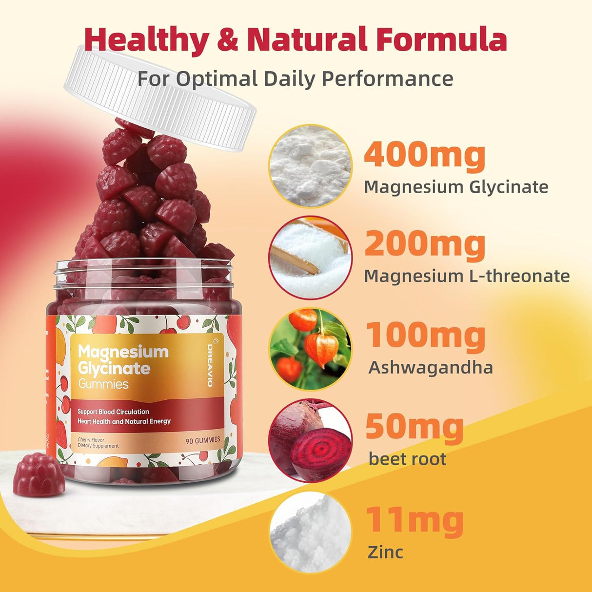 Suplemento de glicinato de magnesio de 400 mg con L-treonato