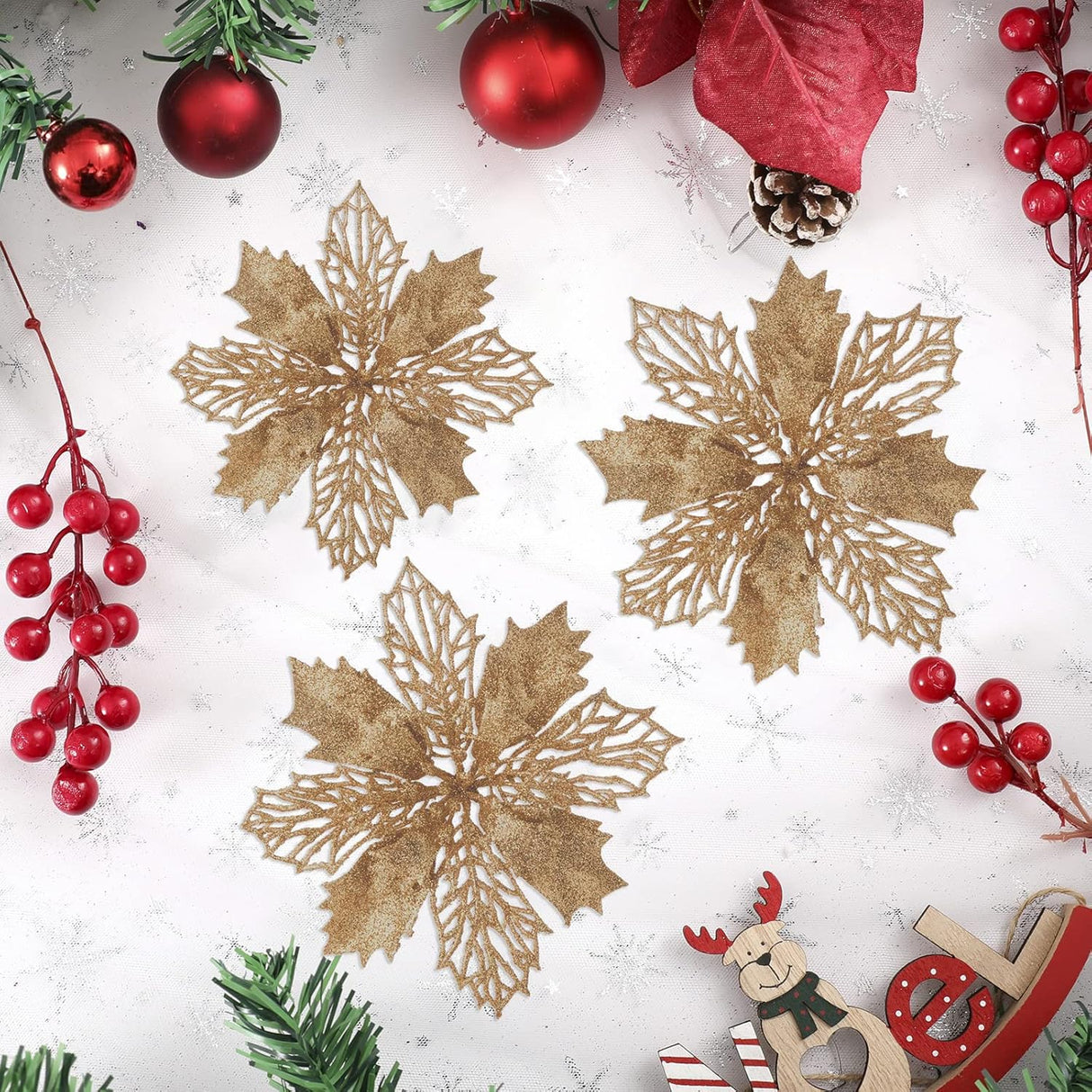 Flores Poinsettia Artificiales Wironlst - 16 Pcs Decoración Navidad