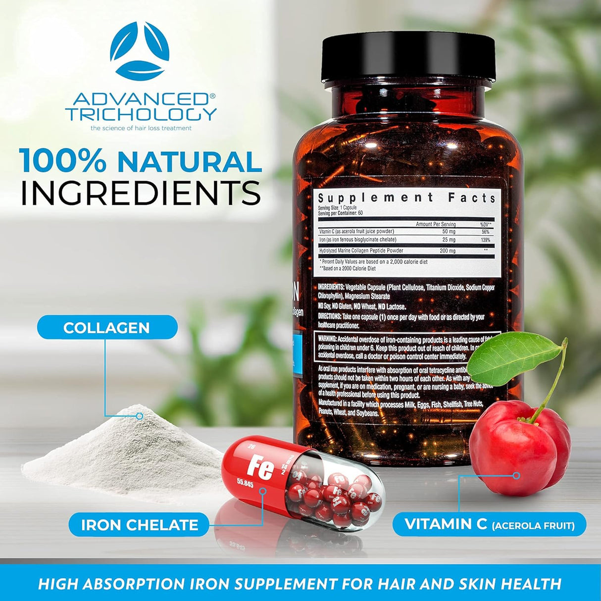 Suplemento Derma-Iron para mujeres y hombres para el cabello