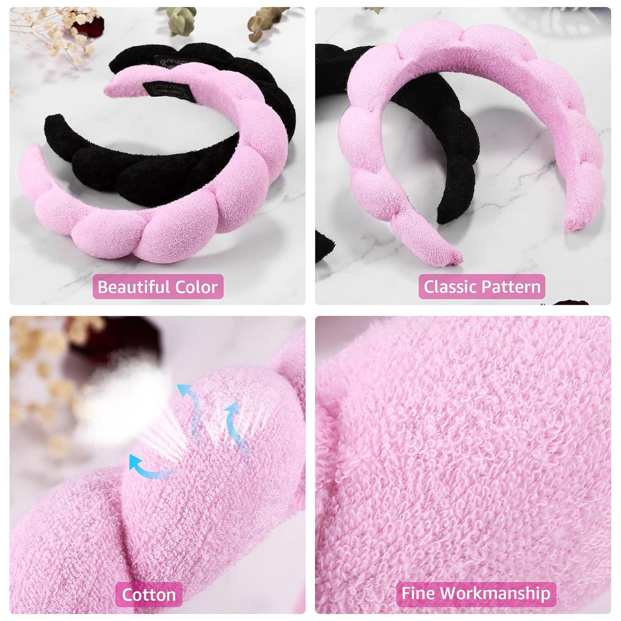 Diademas de spa para lavar la cara o el rostro rosa y negro