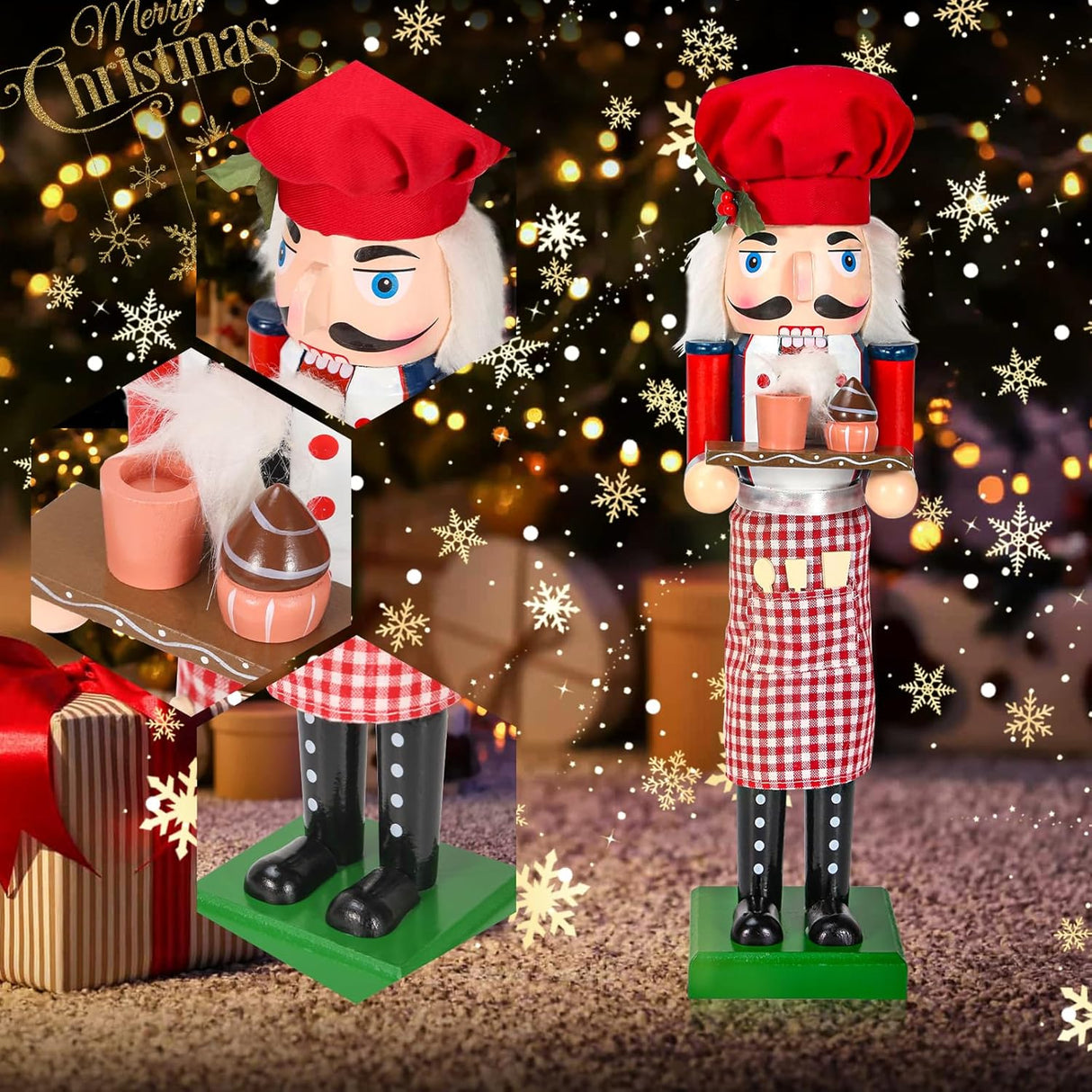 Figuras de Nuez Navideñas Chef de Madera 15 con Cupcake