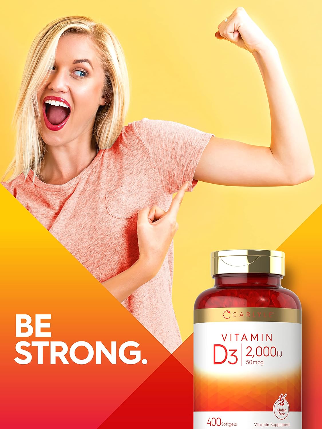 Suplemento de Vitamina D3 2000IU Carlyle 400 Softgels Non-GMO