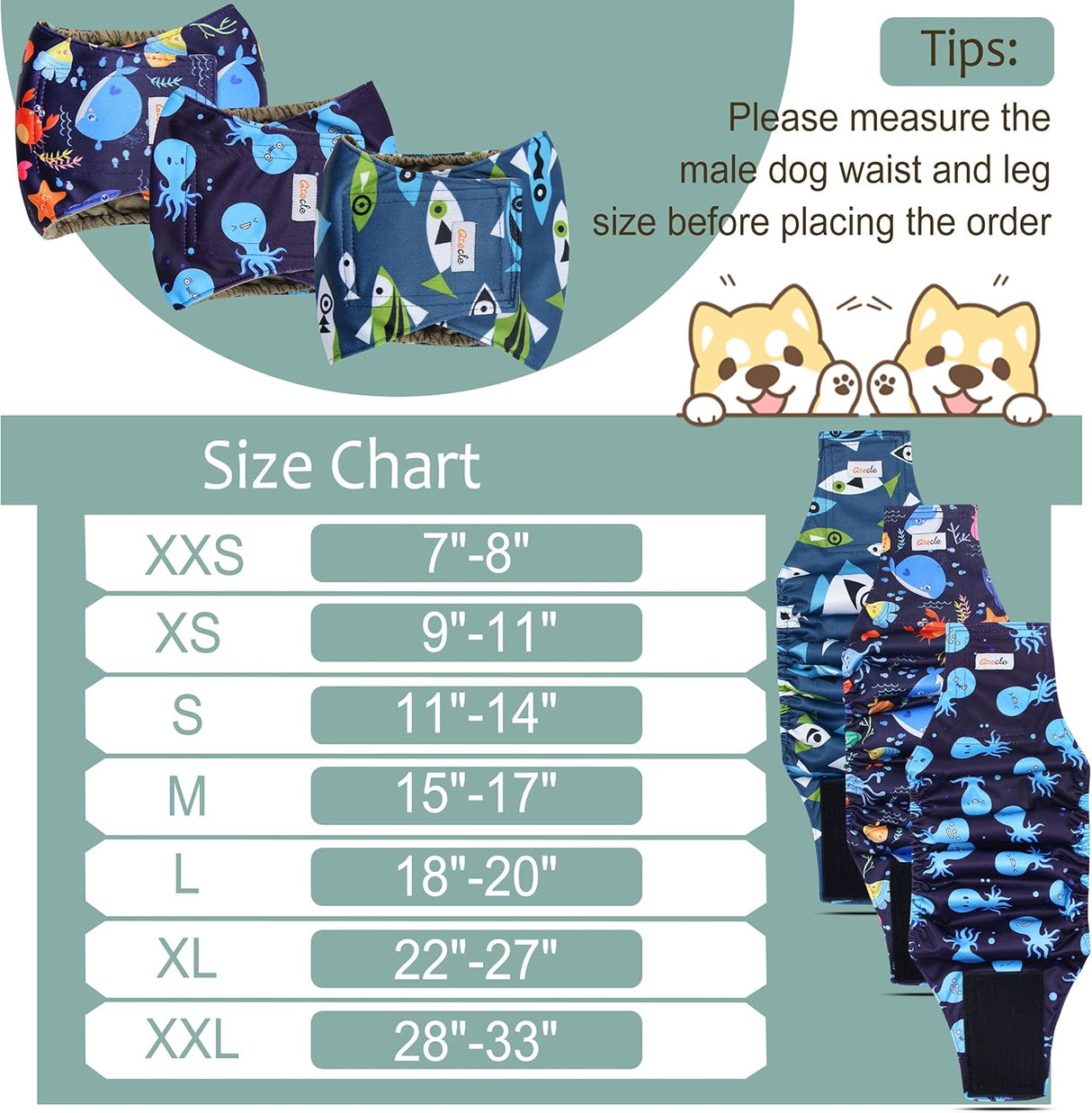 Grecle Pañales prémium para perros machos –Banda lavable