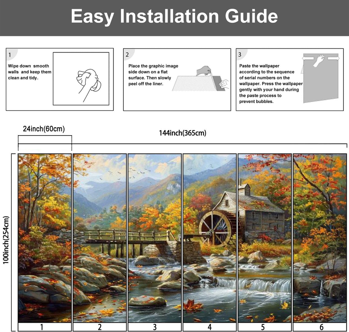 Mural 3D Moderno Naturaleza Vintage Autum Gristmill Autoadhesivo