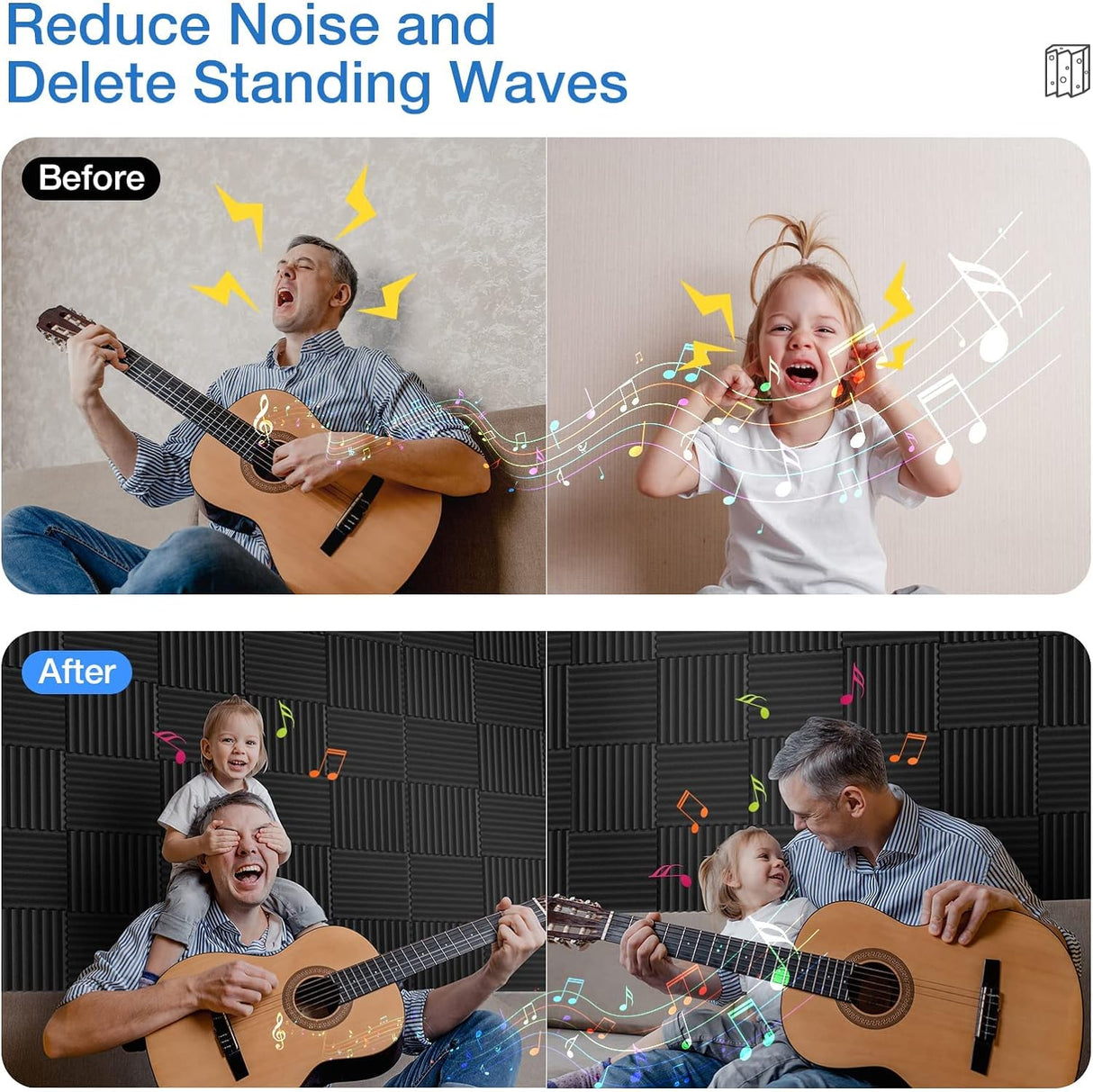 Paneles Acústicos Autoadhesivos 12 Pack, Espuma de Alta Densidad