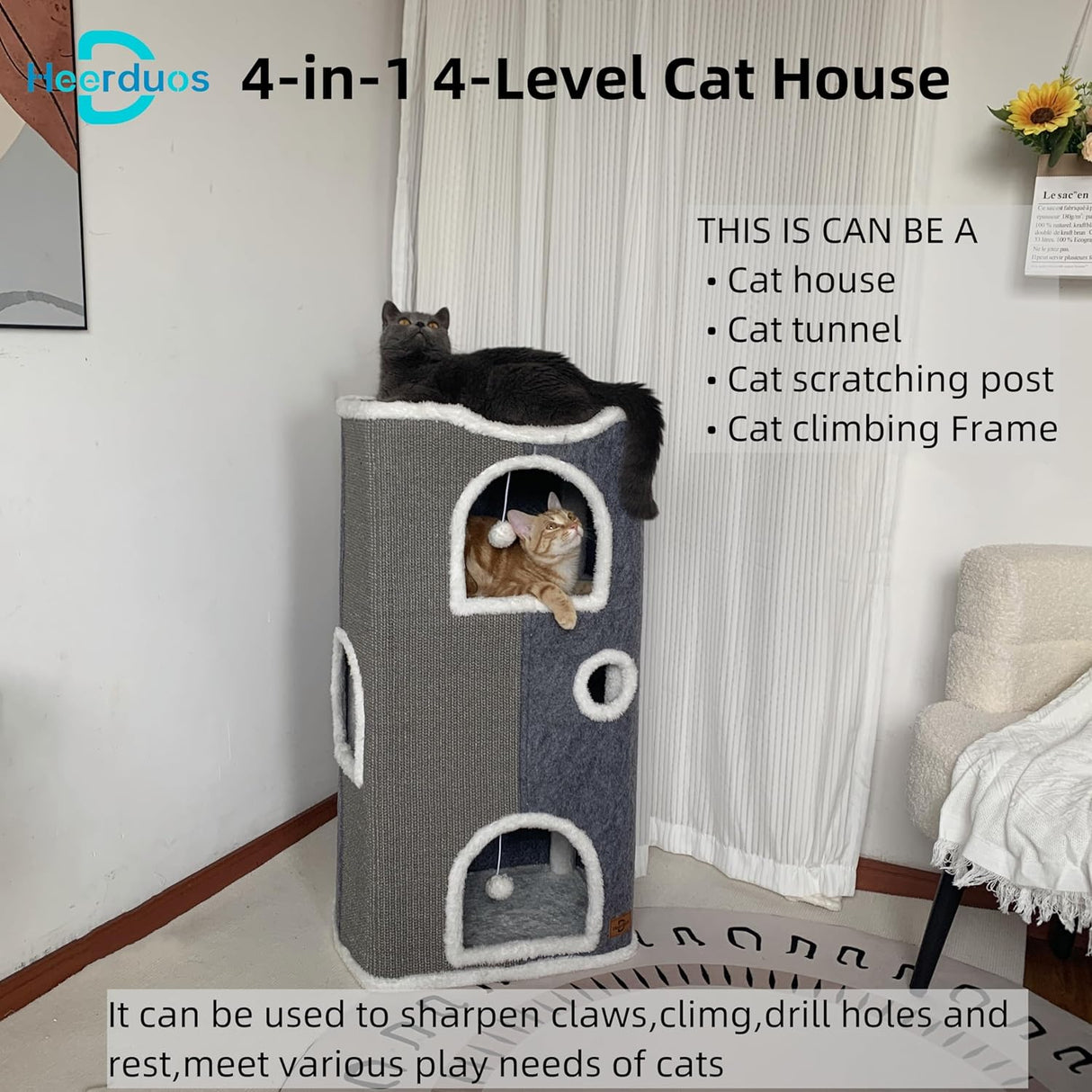 Casa para Gatos de 4 Niveles, Muebles para Mascotas, Modelo 2023