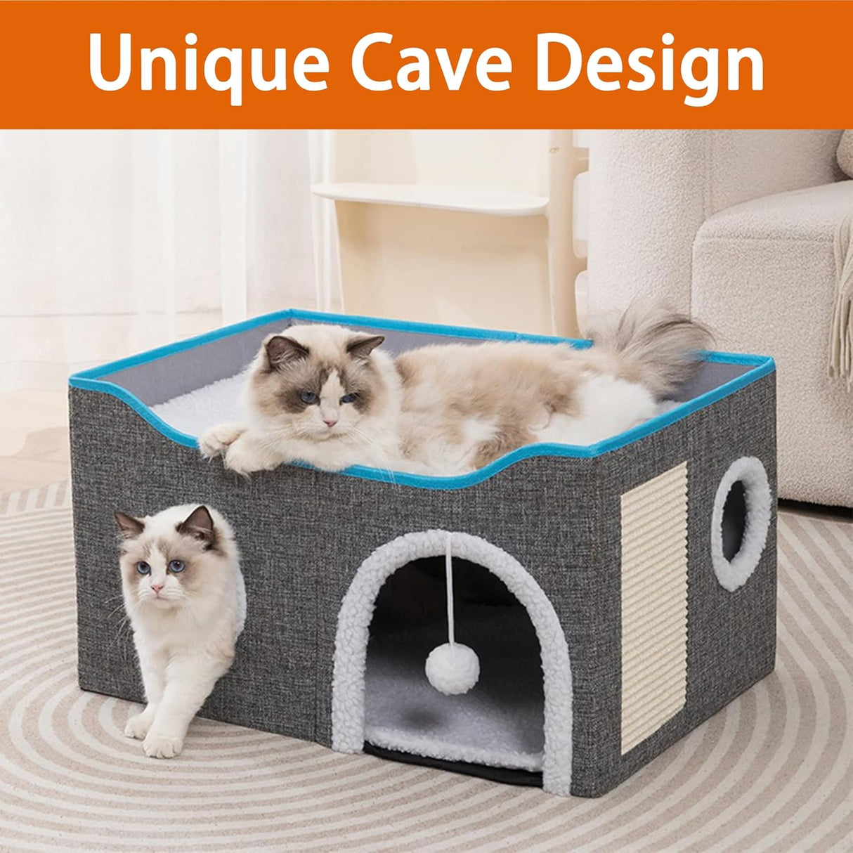 Casa para Gatos - Cueva Grande con Rascador y Cojín Reversible