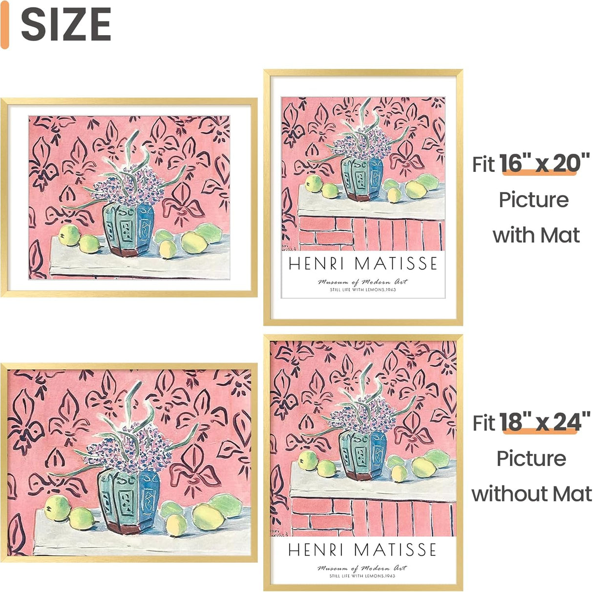 Marco de fotos 18x24, soporta 16x20 con paspartú o sin paspartú