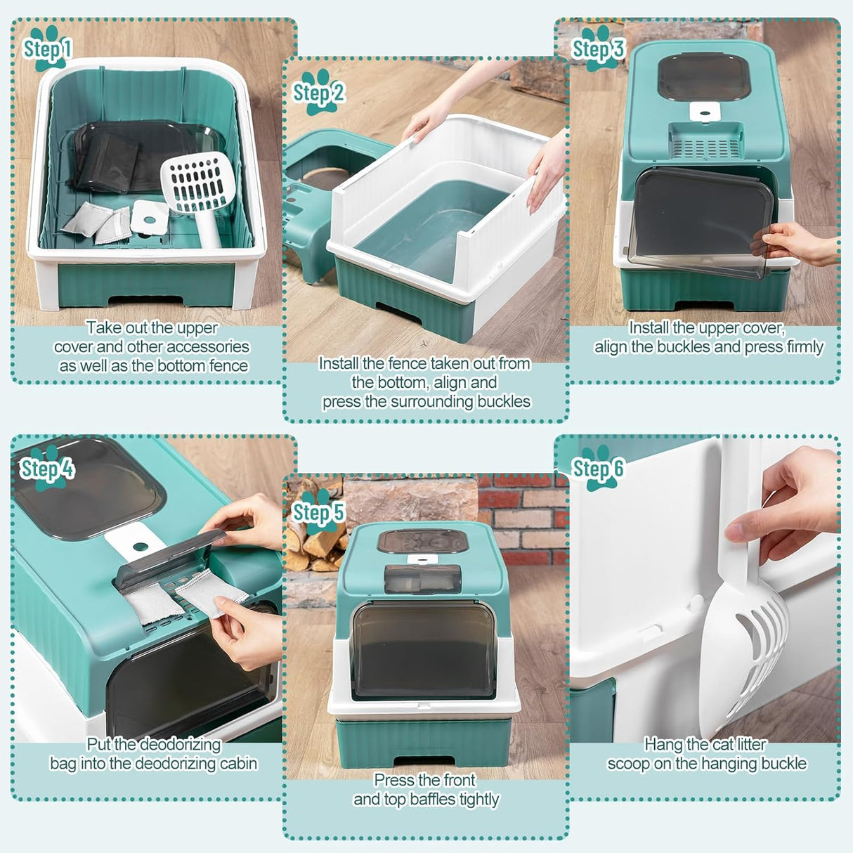 Kit de arenero con alfombrilla para gatos color verde Tioncy