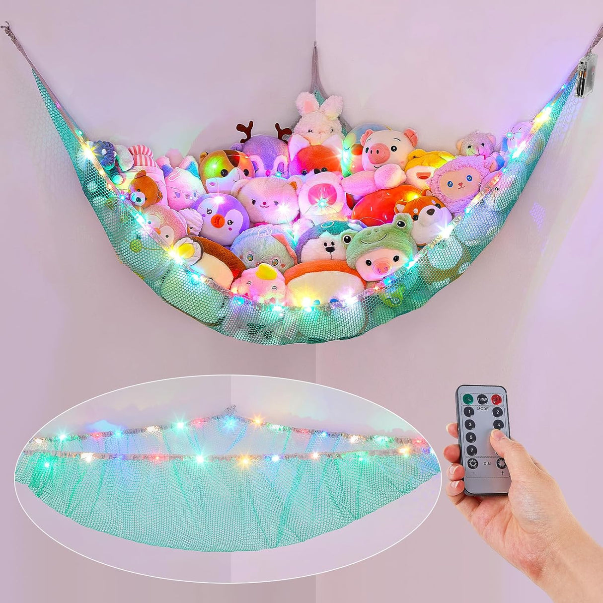 Hamaca para peluches Basumee con luz LED y control remoto