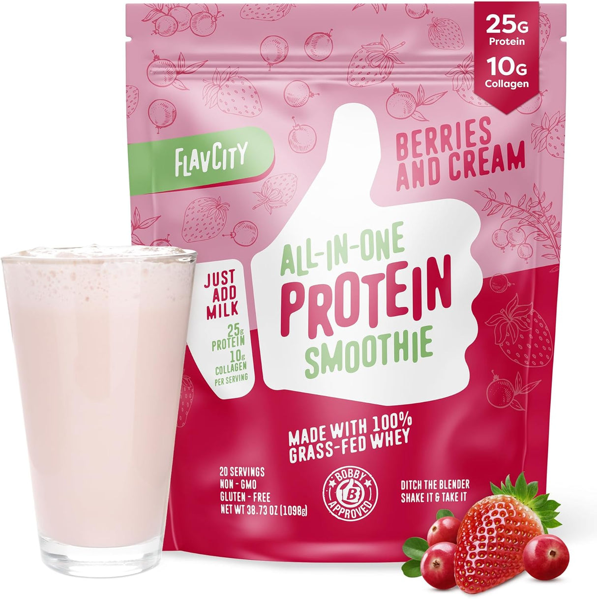Batido de Proteína FlavCity, Suero 100% Grass-Fed, 25g Proteína