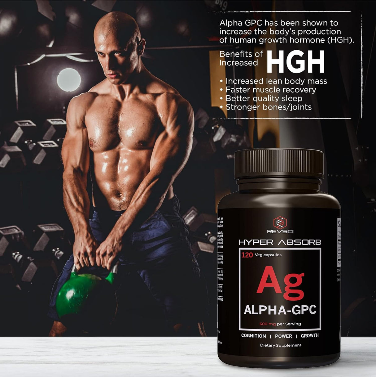 Suplemento Alpha GPC + BioPerine, 600mg, Nootrópico para Memoria