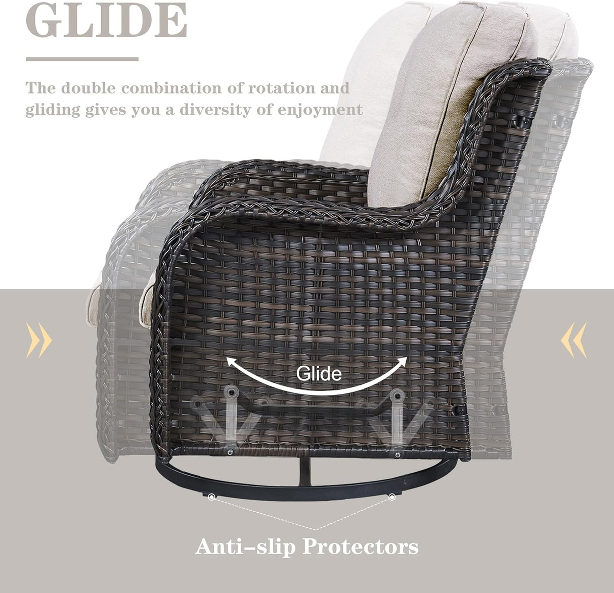 Belord Sofá seccional de muebles de exterior, sofá en forma de L, juego de mimbre para patio con 2 sillas deslizantes giratorias, juegos de conversación de ratán de 7 piezas con cojín beige para terraza, patio trasero, terraza y solárium