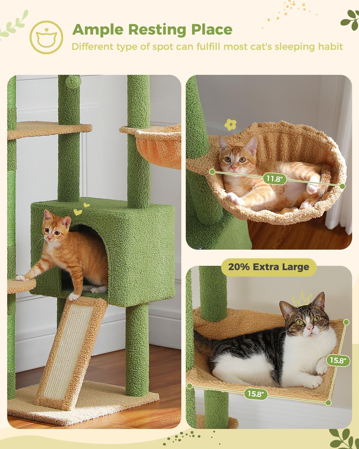 Árbol para gatos PEQULTI, ajustable 90.5''-100.4'', con hamaca