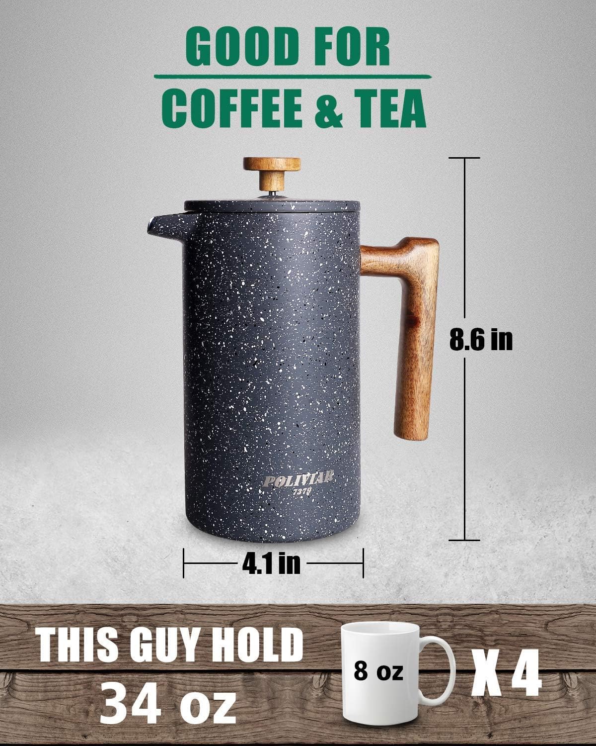 Cafetera de prensa francesa aislamiento de doble pared