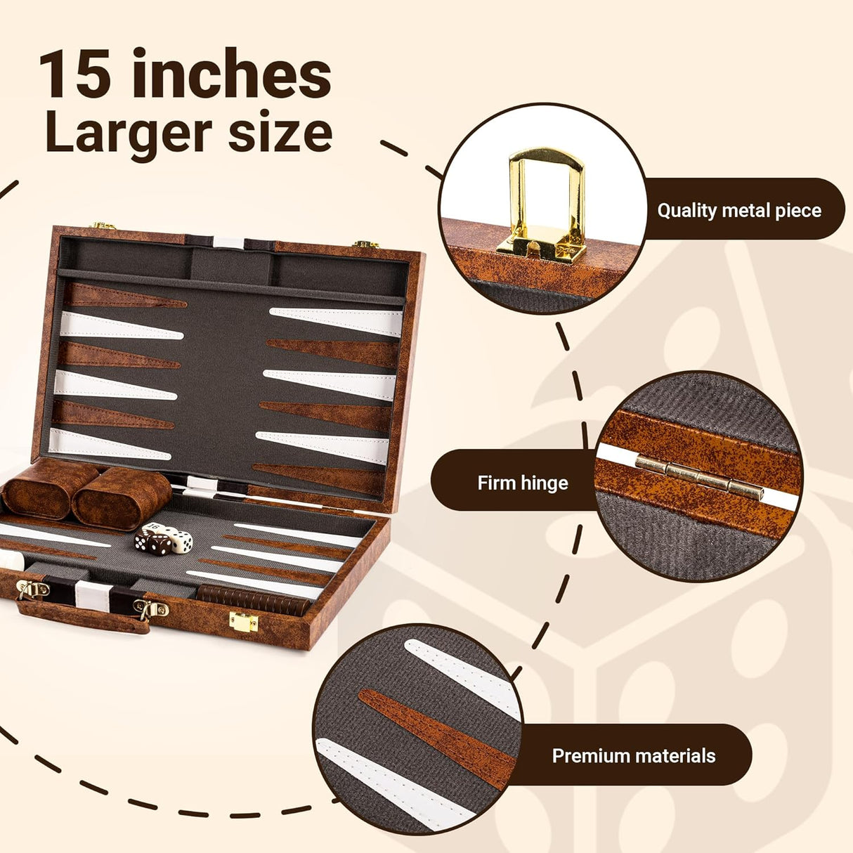 Juego de Mesa Backgammon Ropoda 15 con Guía de Estrategia