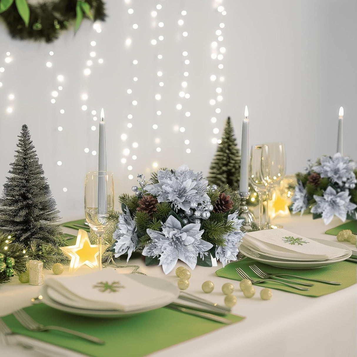 Flores Navideñas Artificiales BLOSMON 6 Pcs Poinsettias Glitter