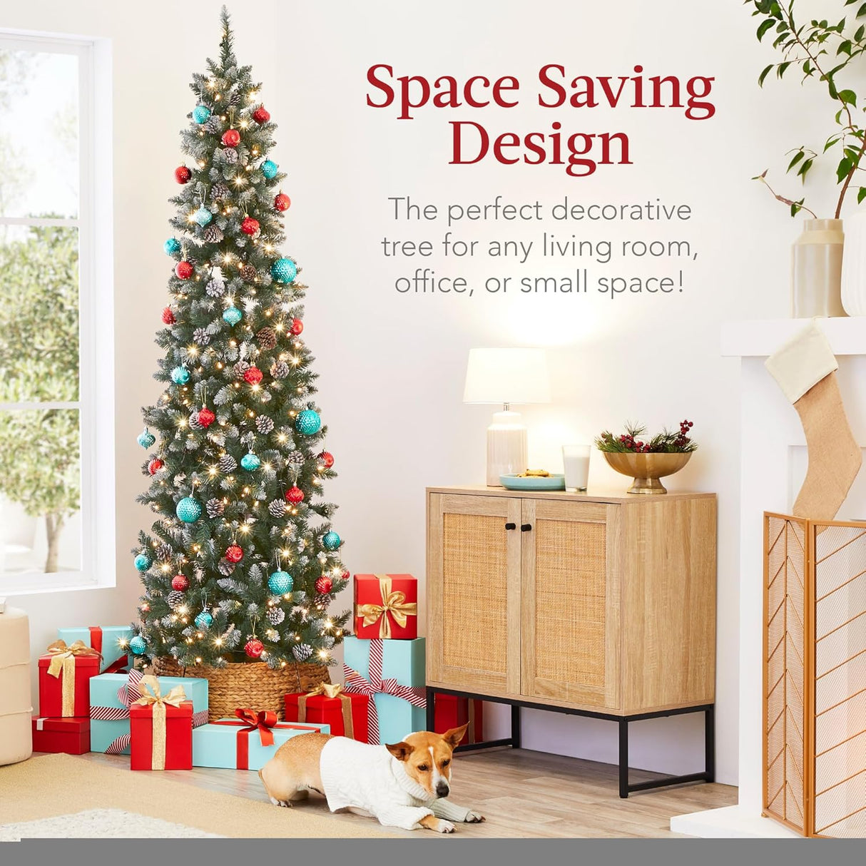 Árbol de Navidad 7.5ft Best Choice Products, Flocked, Modelo Slim