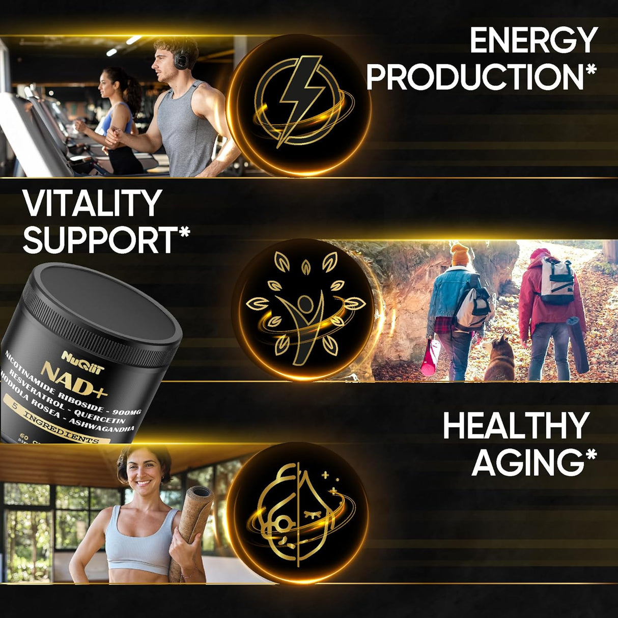 Suplemento NAD+ 900mg, Energía Celular y Vitalidad - 60 Caps