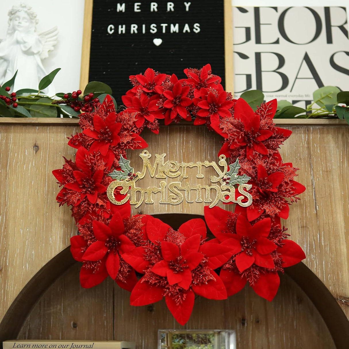 Flores Artificiales Poinsettia GREENTIME 24 Pcs con Clips