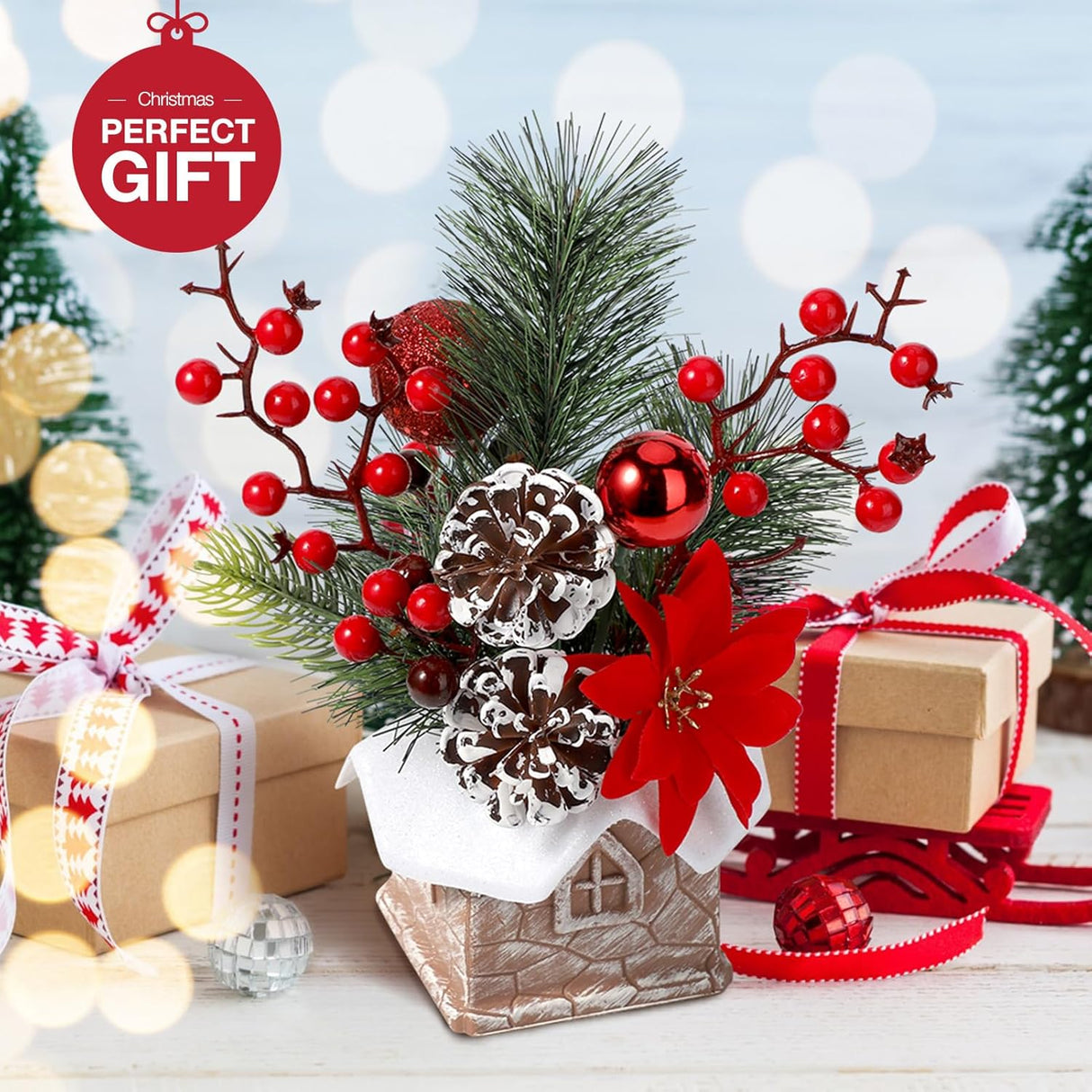 Árbol de Navidad Artificial Hatisan con Decoraciones y Piñas