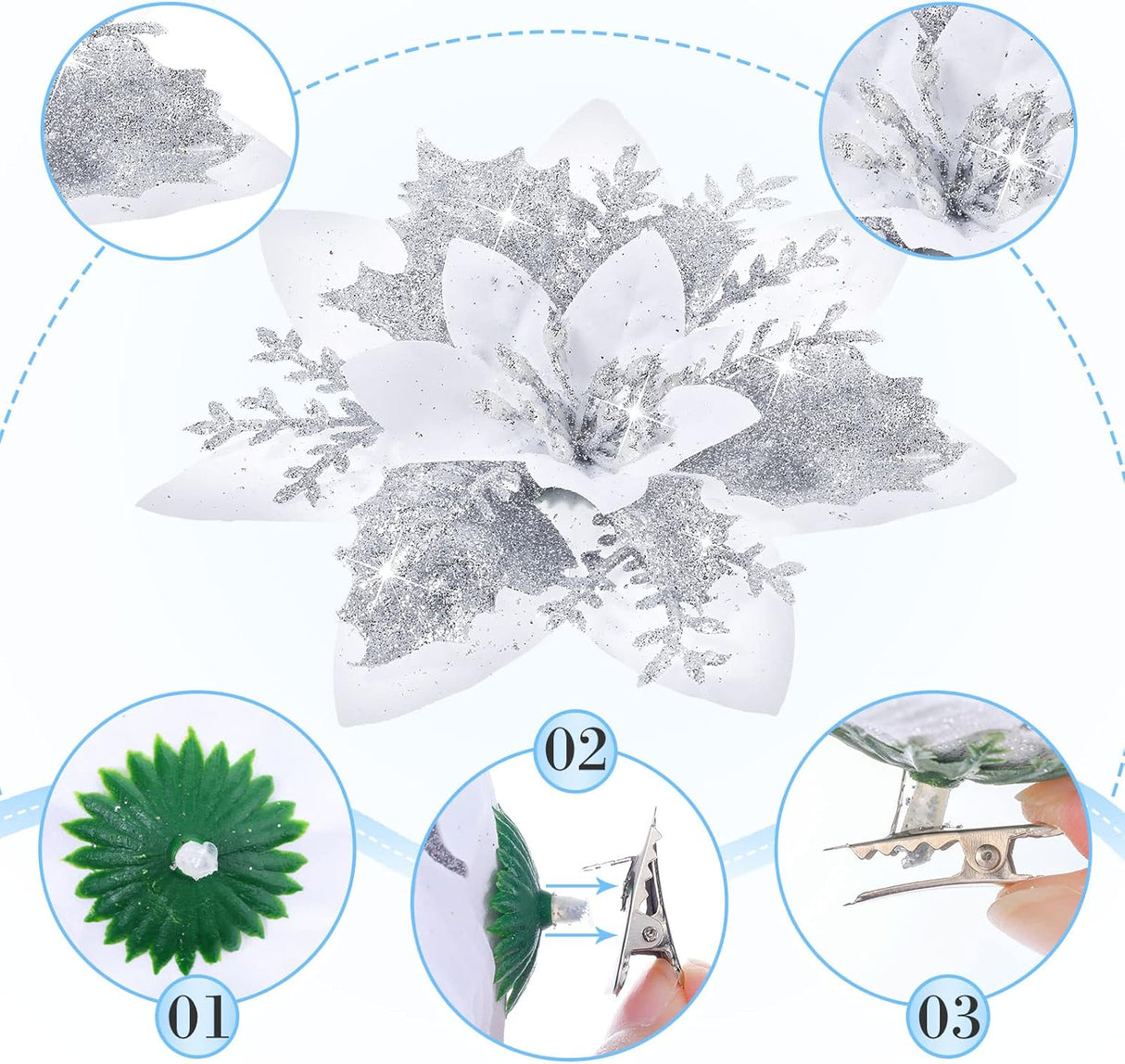 Flores Poinsettia Artificiales 36 Pcs, Decoración Navideña