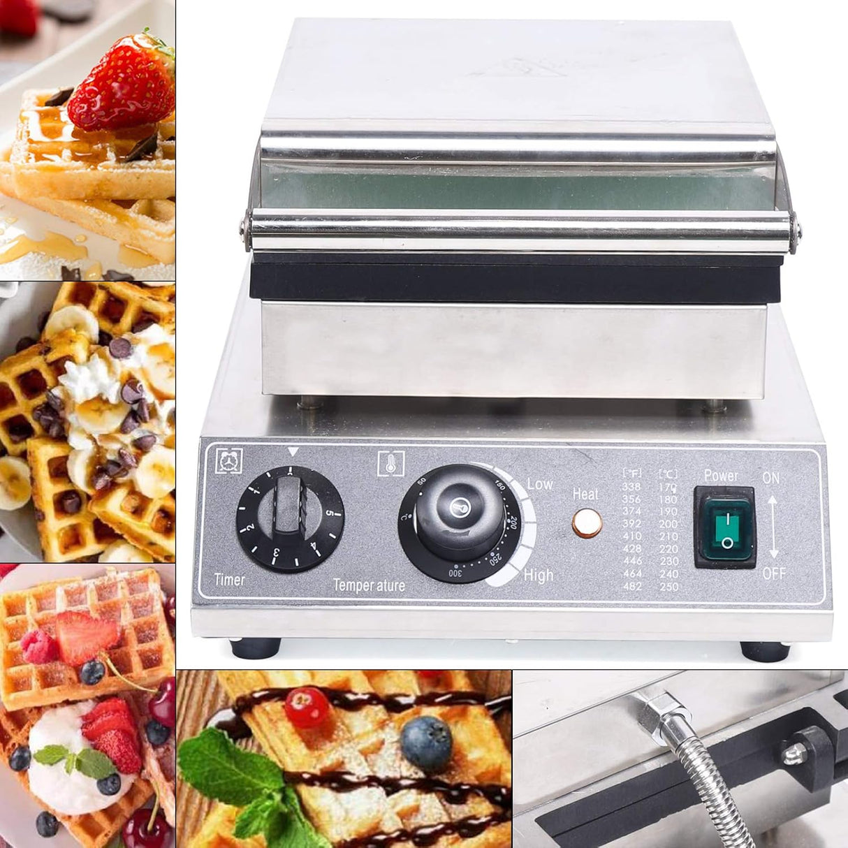 Máquina de Waffles Comercial 1500W 6 Piezas Control de Temperatura