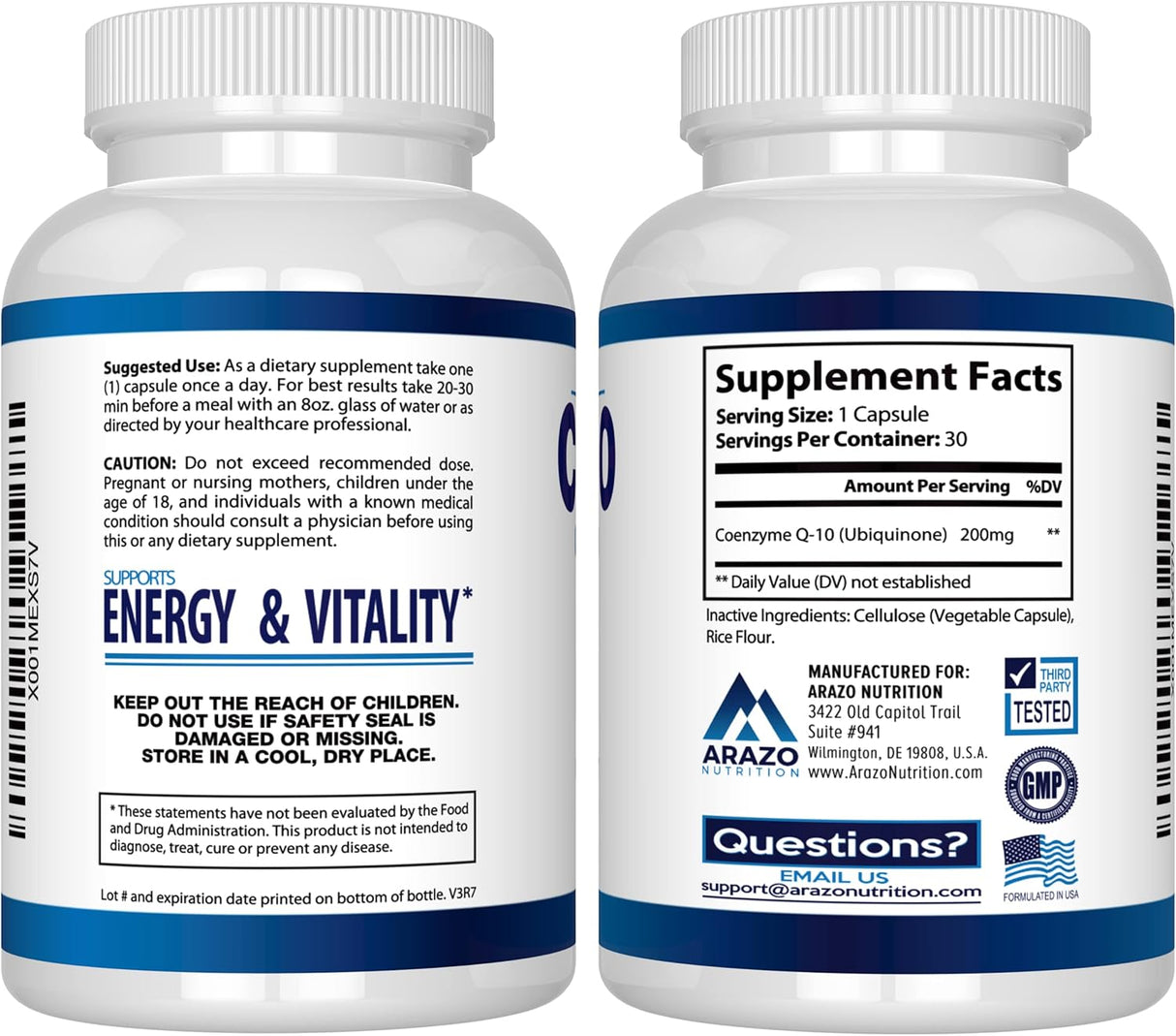 Suplemento COQ10 Ubiquinona Coenzima Q10 - 200mg sin Soja