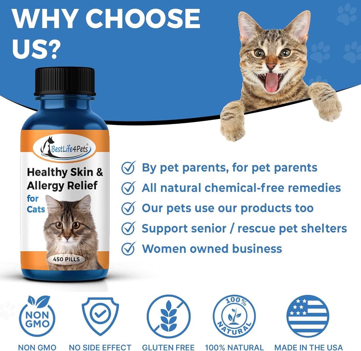 Alivio natural saludable para la piel y la alergia de gatos