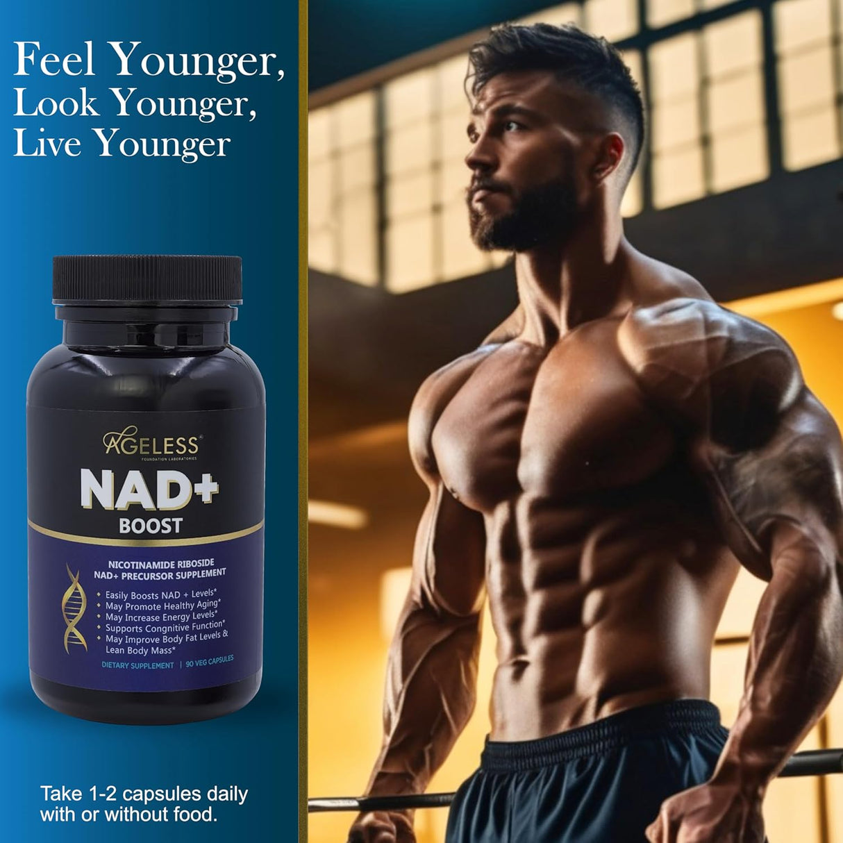 Suplemento de NAD+ Ageless - Ribósido de Nicotinamida 90 cps