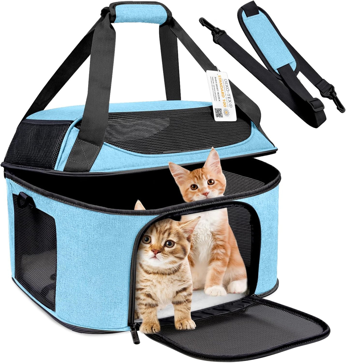 Transportadora para 2 Gatos, Oeko-TEX, Aprobada TSA, 20 lbs