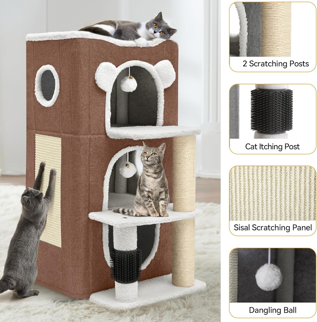 Casa para Gatos YIATHOME, 3 Niveles, Rascador y Cubo de Juego
