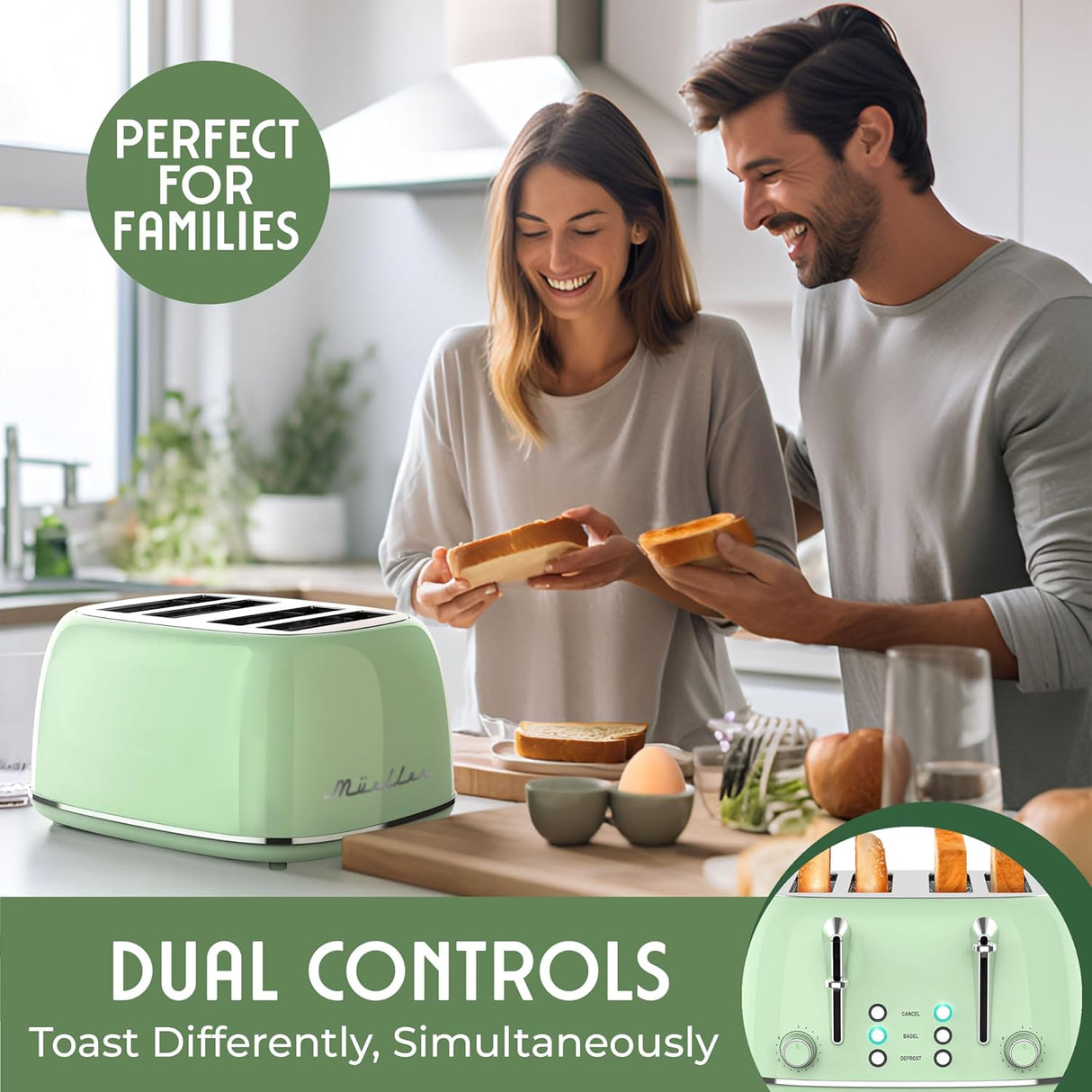 Tostadora retro de 4 ranuras,6 niveles de tostado