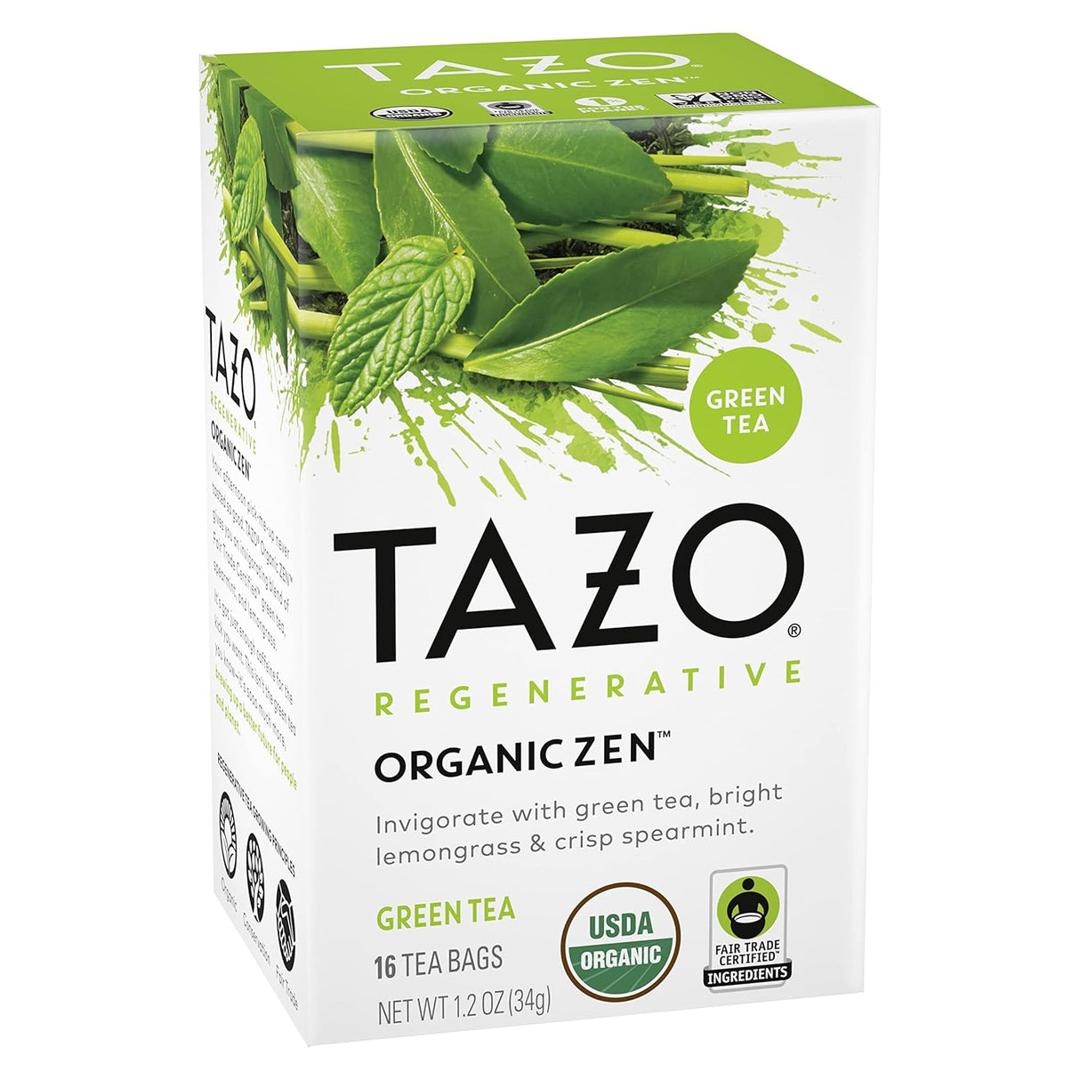 Tazo Té Verde Orgánico Zen con Hierbas, 16 Bolsas