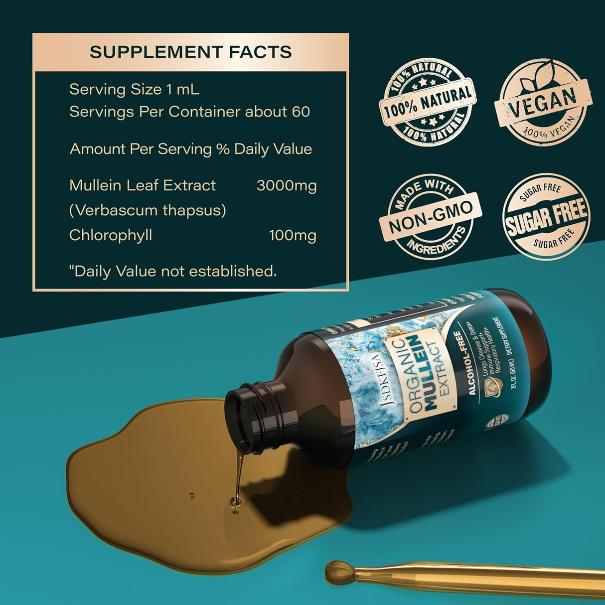 Gotero de Mucilaginosas para Pulmones, Limpieza y Respiración - Mullein Leaf, 2 fl.oz
