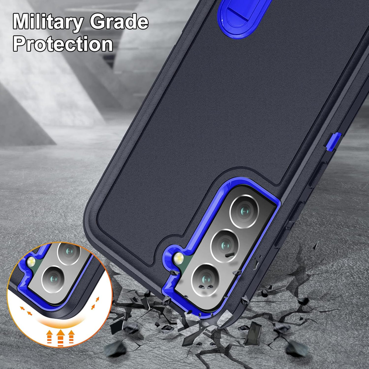 BaHaHoues Funda para Samsung Galaxy S22, Samsung S22 con soporte integrado, a prueba de golpes, polvo y caídas, de grado militar, funda protectora para Galaxy S22 5G de 6.1 pulgadas (azul oscuro/zafiro)