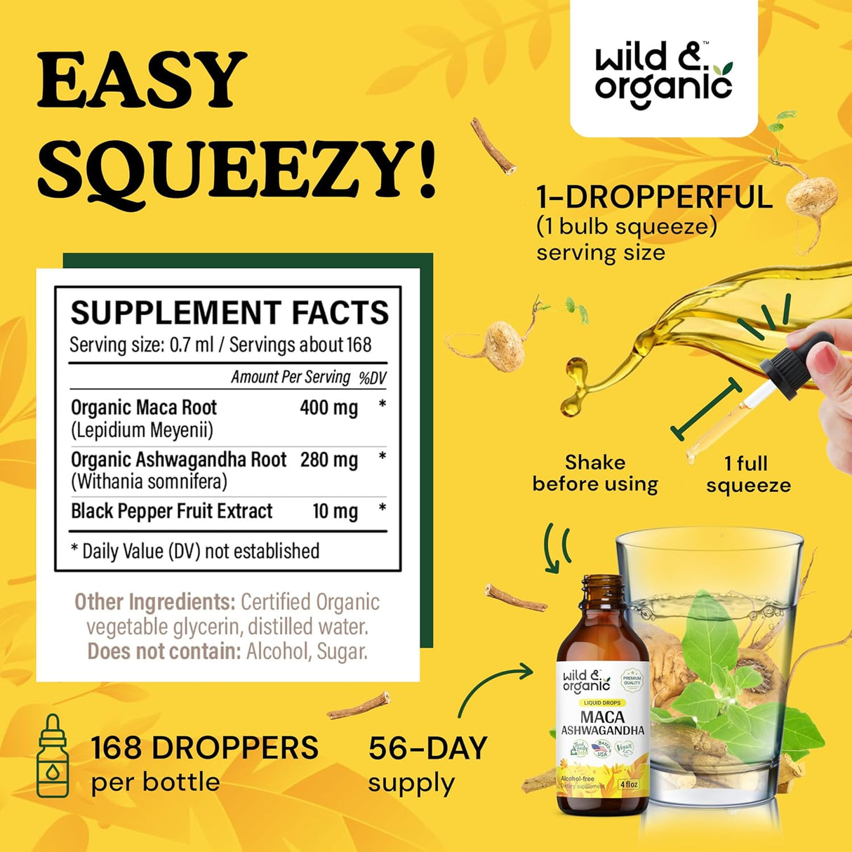 Gotas de Maca y Ashwagandha - Suplementos Orgánicos 4 oz