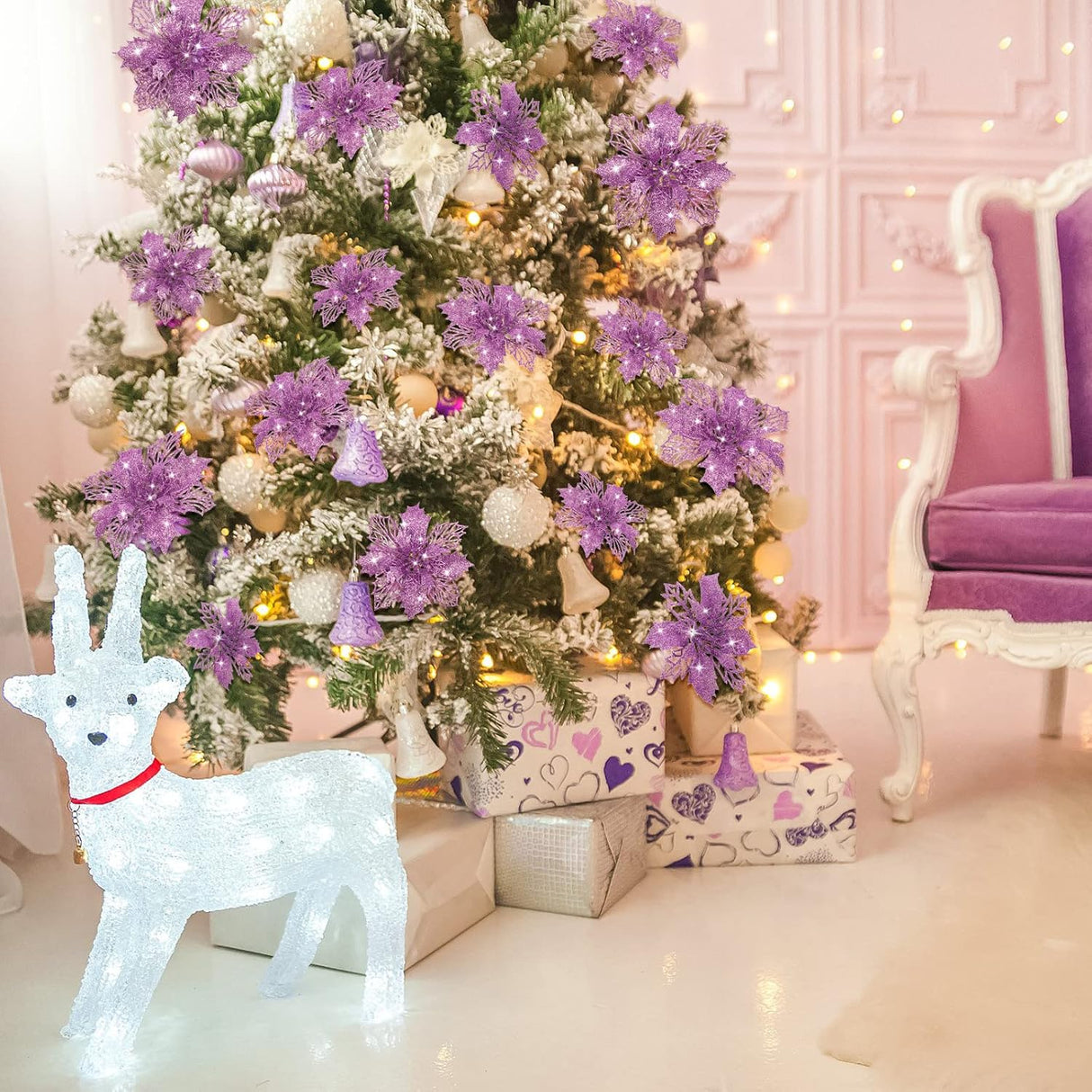 Flores Artificiales Poinsettia Boao 24 Piezas Decoración Navidad