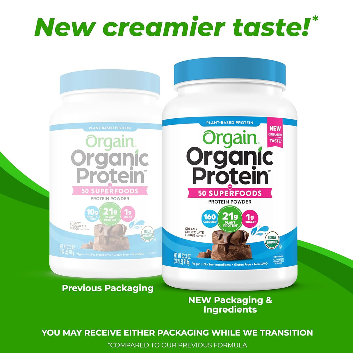 Proteína Vegana Orgain 21g, 10g Fibra, 2.02 lb, Sin Gluten